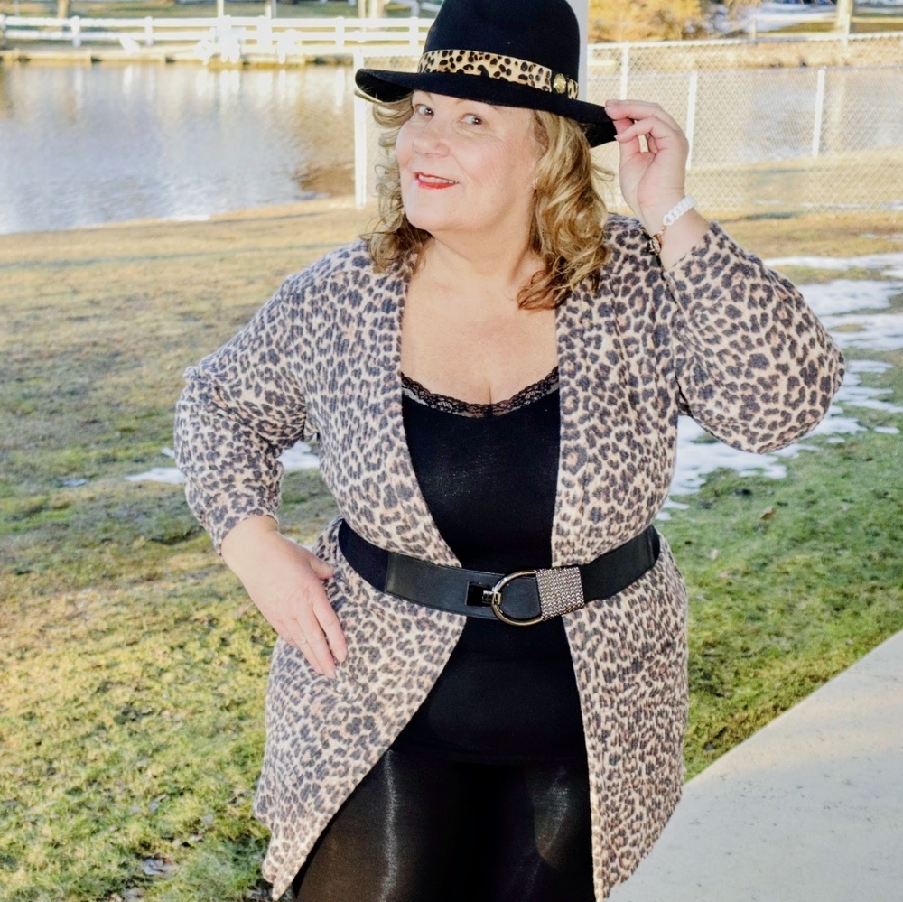 NEW NWT Dia & Co Odelia Animal Print Balloon Sleeve Cardigan SZ 1X